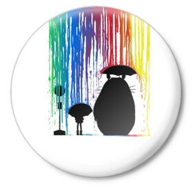 Значок с принтом My Neighbor Totoro в Тюмени,  металл | круглая форма, металлическая застежка в виде булавки | anime | forest | meme | my neighbor | protectors | tokyo | totoro | аниме | гибли | иероглиф | манга | миядзаки | мой сосед | стиль | тоторо | фентези | хаяо | япония
