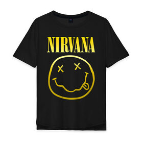 Мужская футболка хлопок Oversize с принтом NIRVANA (НА СПИНЕ) в Тюмени, 100% хлопок | свободный крой, круглый ворот, “спинка” длиннее передней части | Тематика изображения на принте: nirvana | альтернативный рок | гранж | группа | курт кобейн | логотип нирвана | музыка | нирвана | песни | рок
