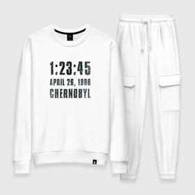 Женский костюм хлопок с принтом Чернобыль 15 в Тюмени, 100% хлопок | на свитшоте круглая горловина, мягкая резинка по низу. Брюки заужены к низу, на них два вида карманов: два 