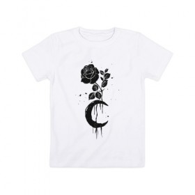Детская футболка хлопок с принтом Черная Роза с Луной в Тюмени, 100% хлопок | круглый вырез горловины, полуприлегающий силуэт, длина до линии бедер | абстракция | луна | роза | розы