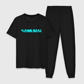Мужская пижама хлопок с принтом SAMURAI DEMON (НА СПИНЕ) в Тюмени, 100% хлопок | брюки и футболка прямого кроя, без карманов, на брюках мягкая резинка на поясе и по низу штанин
 | Тематика изображения на принте: 2019 | cd project red | cyberpunk 2077 | hacker | keanu reeves | maelstrom | militech | night city | quadra | samurai | sci fi | trauma team | v | ви | киану ривз | киберпанк 2077 | логотип | роботы | самураи | фантаст