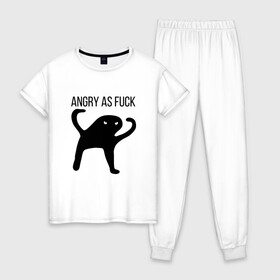 Женская пижама хлопок с принтом Angry as Fuck в Тюмени, 100% хлопок | брюки и футболка прямого кроя, без карманов, на брюках мягкая резинка на поясе и по низу штанин | angry | cat | meme | truxkot19 | кот | мем | ъуъ