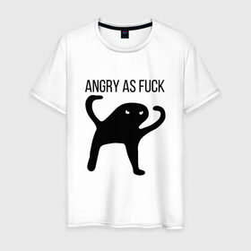 Мужская футболка хлопок с принтом Angry as Fuck в Тюмени, 100% хлопок | прямой крой, круглый вырез горловины, длина до линии бедер, слегка спущенное плечо. | angry | cat | meme | truxkot19 | кот | мем | ъуъ