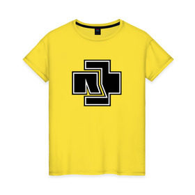 Женская футболка хлопок с принтом Rammstein в Тюмени, 100% хлопок | прямой крой, круглый вырез горловины, длина до линии бедер, слегка спущенное плечо | metallica | music | rammstein | rock | металл | металлика | музыка | раммштайн | рок | рок группа