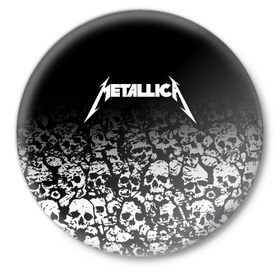 Значок с принтом METALLICA (НА СПИНЕ) в Тюмени,  металл | круглая форма, металлическая застежка в виде булавки | matters metallica | music | nothing else | rock | trash metal | группа | музыка | музыканты | рок | трэш металл