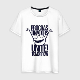 Мужская футболка хлопок с принтом Procrastinators в Тюмени, 100% хлопок | прямой крой, круглый вырез горловины, длина до линии бедер, слегка спущенное плечо. | объединяйтесь завтра | прокрастинаторы