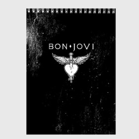 Скетчбук с принтом Bon Jovi в Тюмени, 100% бумага
 | 48 листов, плотность листов — 100 г/м2, плотность картонной обложки — 250 г/м2. Листы скреплены сверху удобной пружинной спиралью | Тематика изображения на принте: bon jovi | john | альбом | арена | бон | бон джови | глэм | группа | джови | джон | метал | музыка | надпись | песни | поп | попрок | рок | рокер | смайл | солист | софт | стена | хард | хеви | хевиметал