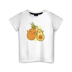 Детская футболка хлопок с принтом Ананас и Авокадо в Тюмени, 100% хлопок | круглый вырез горловины, полуприлегающий силуэт, длина до линии бедер | summer | еда | летние | лето | фрукты