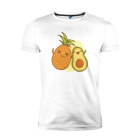Мужская футболка премиум с принтом Ананас и Авокадо в Тюмени, 92% хлопок, 8% лайкра | приталенный силуэт, круглый вырез ворота, длина до линии бедра, короткий рукав | Тематика изображения на принте: summer | еда | летние | лето | фрукты