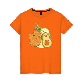 Женская футболка хлопок с принтом Ананас и Авокадо в Тюмени, 100% хлопок | прямой крой, круглый вырез горловины, длина до линии бедер, слегка спущенное плечо | summer | еда | летние | лето | фрукты