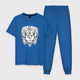 Мужская пижама хлопок с принтом Раста Лев в Тюмени, 100% хлопок | брюки и футболка прямого кроя, без карманов, на брюках мягкая резинка на поясе и по низу штанин
 | lion | rasta | лев | львы | раста | регги
