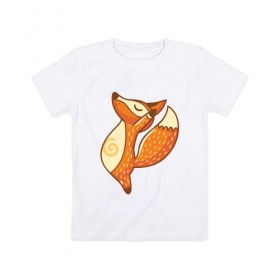 Детская футболка хлопок с принтом Лисенок занимается йогой в Тюмени, 100% хлопок | круглый вырез горловины, полуприлегающий силуэт, длина до линии бедер | Тематика изображения на принте: fox | гимнастика | йога | лис | лиса | лисенок | рыжая | упражнения