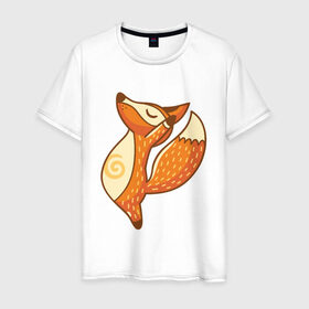Мужская футболка хлопок с принтом Лисенок занимается йогой в Тюмени, 100% хлопок | прямой крой, круглый вырез горловины, длина до линии бедер, слегка спущенное плечо. | fox | гимнастика | йога | лис | лиса | лисенок | рыжая | упражнения