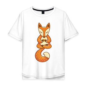 Мужская футболка хлопок Oversize с принтом Лисенок занимается йогой в Тюмени, 100% хлопок | свободный крой, круглый ворот, “спинка” длиннее передней части | fox | гимнастика | йога | лис | лиса | лисенок | рыжая | упражнения