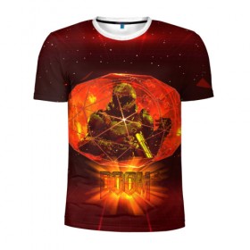 Мужская футболка 3D спортивная с принтом Doom Enternal в Тюмени, 100% полиэстер с улучшенными характеристиками | приталенный силуэт, круглая горловина, широкие плечи, сужается к линии бедра | 3d | doom enternal | игра | компьютерная | логотип | темный | шутер