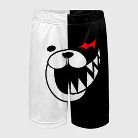 Детские спортивные шорты 3D с принтом MONOKUMA в Тюмени,  100% полиэстер
 | пояс оформлен широкой мягкой резинкой, ткань тянется
 | anime | bear | black  white | danganronpa | kurokuma | monodam | monokuma | monomi | monotaro | pink | rabbit | school | shirokuma | аниме | главарь | мoноми | монокума | черно белый | школа