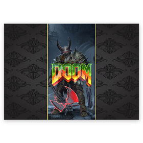 Поздравительная открытка с принтом Doom Enternal в Тюмени, 100% бумага | плотность бумаги 280 г/м2, матовая, на обратной стороне линовка и место для марки
 | Тематика изображения на принте: 3d | doom enternal | игра | компьютерная | логотип | темный | шутер