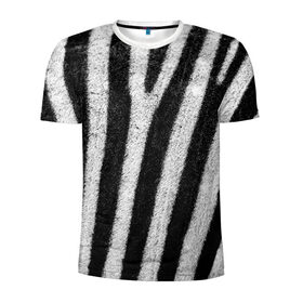 Мужская футболка 3D спортивная с принтом Zebra Skin в Тюмени, 100% полиэстер с улучшенными характеристиками | приталенный силуэт, круглая горловина, широкие плечи, сужается к линии бедра | Тематика изображения на принте: animal | black | black white | pattern. | skin | streaks | texture | white | zebra | белый | животное | животные | зебра | полосы | текстура | узор | чёрно белые | чёрный