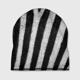 Шапка 3D с принтом Zebra Skin в Тюмени, 100% полиэстер | универсальный размер, печать по всей поверхности изделия | Тематика изображения на принте: animal | black | black white | pattern. | skin | streaks | texture | white | zebra | белый | животное | животные | зебра | полосы | текстура | узор | чёрно белые | чёрный