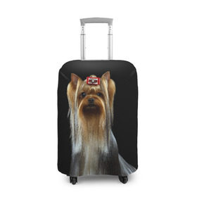Чехол для чемодана 3D с принтом Йоркширский терьер в Тюмени, 86% полиэфир, 14% спандекс | двустороннее нанесение принта, прорези для ручек и колес | animal | barrette | breed | cute | dog | funny | muzzle | small | terrier | yorkshire | животное | забавный | заколка | йоркширский | маленький | милый | порода | смешной | собака | терьер