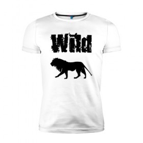 Мужская футболка премиум с принтом wild lion в Тюмени, 92% хлопок, 8% лайкра | приталенный силуэт, круглый вырез ворота, длина до линии бедра, короткий рукав | Тематика изображения на принте: wild lion | дикий лев