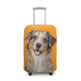Чехол для чемодана 3D с принтом Австралийская овчарка в Тюмени, 86% полиэфир, 14% спандекс | двустороннее нанесение принта, прорези для ручек и колес | animal | australian | breed | cute | dog | ears | funny | look | muzzle | red | shepherd | tongue | white | австралийская | белый | взгляд | животное | забавный | милый | овчарка | порода | рыжий | смешной | собака | уши | язык