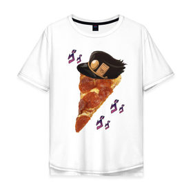 Мужская футболка хлопок Oversize с принтом JoJo Pizza в Тюмени, 100% хлопок | свободный крой, круглый ворот, “спинка” длиннее передней части | jojo | jojo bizarre adventure | jojo reference | аниме | джотаро | дио | жожа | ониму | тян