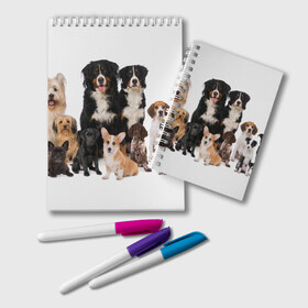 Блокнот с принтом Породистые собаки в Тюмени, 100% бумага | 48 листов, плотность листов — 60 г/м2, плотность картонной обложки — 250 г/м2. Листы скреплены удобной пружинной спиралью. Цвет линий — светло-серый
 | animal | bernese | breed | bulldog | corgi | cute | dog | french | funny | jack | labrador | mountain dog | muzzle | paws | pug | puppy | spaniel | бернский | бульдог | джек рассел | животное | забавный | зенненхунд | корги | лабрадор | лапы | милый