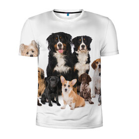 Мужская футболка 3D спортивная с принтом Породистые собаки в Тюмени, 100% полиэстер с улучшенными характеристиками | приталенный силуэт, круглая горловина, широкие плечи, сужается к линии бедра | animal | bernese | breed | bulldog | corgi | cute | dog | french | funny | jack | labrador | mountain dog | muzzle | paws | pug | puppy | spaniel | бернский | бульдог | джек рассел | животное | забавный | зенненхунд | корги | лабрадор | лапы | милый