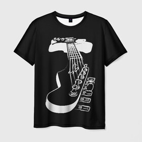 Мужская футболка 3D с принтом Гитара в Тюмени, 100% полиэфир | прямой крой, круглый вырез горловины, длина до линии бедер | black | game | guitar | instrument | music | musician | strings | white | белый | гитара | игра | инструмент | музыка | музыкант | струны | черный