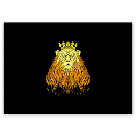 Поздравительная открытка с принтом Лев в Тюмени, 100% бумага | плотность бумаги 280 г/м2, матовая, на обратной стороне линовка и место для марки
 | Тематика изображения на принте: animal | beast | crown | king | lion | mane | muzzle | orange | view | yellow | взгляд | грива | желтый | животное | зверь | корона | лев | оранжевый | царь