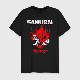 Мужская футболка премиум с принтом Cyberpunk 2077 в Тюмени, 92% хлопок, 8% лайкра | приталенный силуэт, круглый вырез ворота, длина до линии бедра, короткий рукав | cyberpunk | cyberpunk 2077 | samurai | игры | киану ривз | киберпанк | самурай