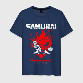 Мужская футболка хлопок с принтом Cyberpunk 2077 в Тюмени, 100% хлопок | прямой крой, круглый вырез горловины, длина до линии бедер, слегка спущенное плечо. | cyberpunk | cyberpunk 2077 | samurai | игры | киану ривз | киберпанк | самурай