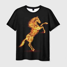Мужская футболка 3D с принтом Огненная лошадь в Тюмени, 100% полиэфир | прямой крой, круглый вырез горловины, длина до линии бедер | animal | beautiful | black | fiery | fire | hooves | horse | mane | wild | грива | дикий | животное | конь | копыта | красивый | лошадь | огненный | огонь | скакун | черный