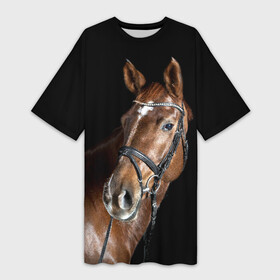 Платье-футболка 3D с принтом Гнедая лошадь в Тюмени,  |  | Тематика изображения на принте: animal | beautiful | black | brown | eyes | gloss | horse | look | muscles | muzzle | portrait | взгляд | глаза | гнедая | животное | конь | коричневый | красивый | лоск | лошадь | мускулы | портрет | скакун | черный