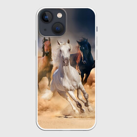 Чехол для iPhone 13 mini с принтом Табун в Тюмени,  |  | animal | beautiful | black | brown | desert | gloss | herd | horse | mane | mustang | muzzle | nature | sand | white | wild | белый | грива | дикий | животное | конь | коричневый | красивый | лоск | лошадь | мустанг | песок | природа | пусты