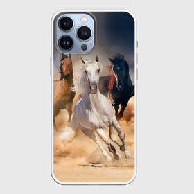 Чехол для iPhone 13 Pro Max с принтом Табун в Тюмени,  |  | animal | beautiful | black | brown | desert | gloss | herd | horse | mane | mustang | muzzle | nature | sand | white | wild | белый | грива | дикий | животное | конь | коричневый | красивый | лоск | лошадь | мустанг | песок | природа | пусты