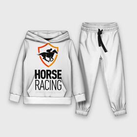 Детский костюм 3D (с толстовкой) с принтом Horse racing в Тюмени,  |  | animal | black | emblem | horse | rider | riding | slogan | sport | text | white | белый | езда | животное | конь | лошадь | наездник | слоган | спорт | текст | черный | эмблема