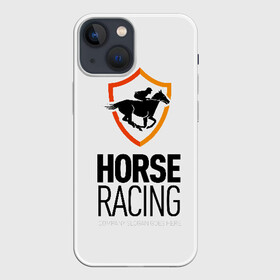 Чехол для iPhone 13 mini с принтом Horse racing в Тюмени,  |  | animal | black | emblem | horse | rider | riding | slogan | sport | text | white | белый | езда | животное | конь | лошадь | наездник | слоган | спорт | текст | черный | эмблема