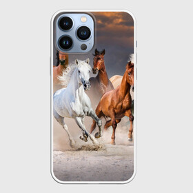 Чехол для iPhone 13 Pro Max с принтом Табун в Тюмени,  |  | animal | beautiful | black | brown | desert | gloss | herd | horse | mane | mustang | muzzle | nature | sand | white | wild | белый | грива | дикий | животное | конь | коричневый | красивый | лоск | лошадь | мустанг | песок | природа | пусты