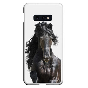 Чехол для Samsung S10E с принтом Лошадь в Тюмени, Силикон | Область печати: задняя сторона чехла, без боковых панелей | animal | beautiful | black | horse | mane | mustang | muzzle | wild | грива | дикий | животное | конь | красивый | лошадь | мустанг | скакун | черный