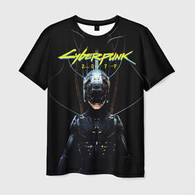 Мужская футболка 3D с принтом Cyberpunk 2077 в Тюмени, 100% полиэфир | прямой крой, круглый вырез горловины, длина до линии бедер | cyberpunk | cyberpunk 2077 | samurai | игры | киану ривз | киберпанк | самурай