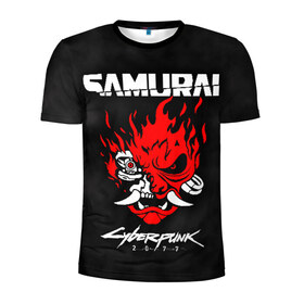 Мужская футболка 3D спортивная с принтом Cyberpunk 2077 в Тюмени, 100% полиэстер с улучшенными характеристиками | приталенный силуэт, круглая горловина, широкие плечи, сужается к линии бедра | cyberpunk | cyberpunk 2077 | samurai | игры | киану ривз | киберпанк | самурай