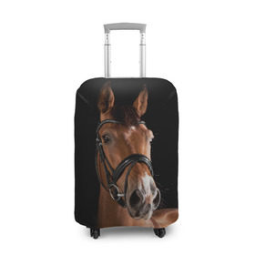 Чехол для чемодана 3D с принтом Гнедая лошадь в Тюмени, 86% полиэфир, 14% спандекс | двустороннее нанесение принта, прорези для ручек и колес | Тематика изображения на принте: animal | beautiful | black | brown | eyes | gloss | harness | horse | look | muzzle | взгляд | глаза | гнедая | животное | конь | коричневый | красивый | лоск | лошадь | сбруя | скакун | черный