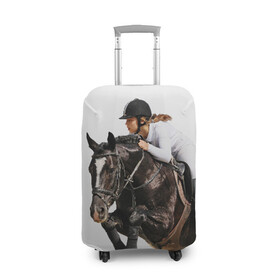 Чехол для чемодана 3D с принтом Наездница в Тюмени, 86% полиэфир, 14% спандекс | двустороннее нанесение принта, прорези для ручек и колес | animal | coffee | girl | harness | horse | rider | riding | sport | white | woman | белый | девушка | езда | женщина | животное | конь | кофейный | лошадь | наездница | сбруя | спорт