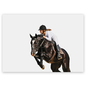 Поздравительная открытка с принтом Наездница в Тюмени, 100% бумага | плотность бумаги 280 г/м2, матовая, на обратной стороне линовка и место для марки
 | animal | coffee | girl | harness | horse | rider | riding | sport | white | woman | белый | девушка | езда | женщина | животное | конь | кофейный | лошадь | наездница | сбруя | спорт