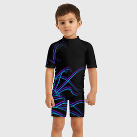 Детский купальный костюм 3D с принтом Неоновые Щупальцы в Тюмени, Полиэстер 85%, Спандекс 15% | застежка на молнии на спине | неон | неоновые линии | неоновые щупальцы | неоновый принт