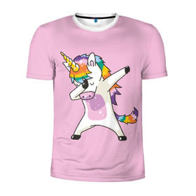 Мужская футболка 3D спортивная с принтом Единорог в Тюмени, 100% полиэстер с улучшенными характеристиками | приталенный силуэт, круглая горловина, широкие плечи, сужается к линии бедра | Тематика изображения на принте: animal | cool | cute | fabulous | horn | horse | magical | pink | rainbow | unicorn | волшебный | единорог | животное | лошадь | милый | прикольный | радуга | рог | розовый | сказочный