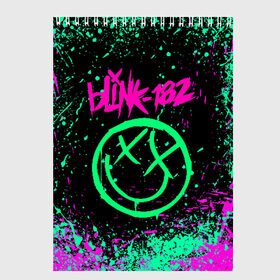 Скетчбук с принтом BLINK-182 в Тюмени, 100% бумага
 | 48 листов, плотность листов — 100 г/м2, плотность картонной обложки — 250 г/м2. Листы скреплены сверху удобной пружинной спиралью | Тематика изображения на принте: blink | music | rock | блинк | группа | музыка | музыканты | рок