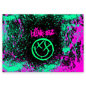Поздравительная открытка с принтом BLINK-182 в Тюмени, 100% бумага | плотность бумаги 280 г/м2, матовая, на обратной стороне линовка и место для марки
 | blink | music | rock | блинк | группа | музыка | музыканты | рок